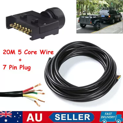 20M 5 Core Wire Trailer Cable 7 Pin Flat Male Plug Automotive Boat Caravan Truck • $35.29
