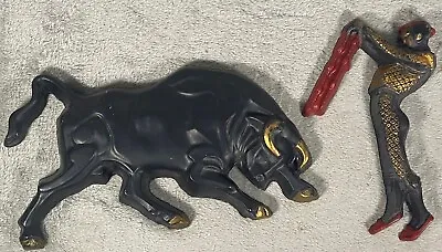 Bull And Matador Ceramic Wall Decor Spanish Bull Fight  Hanging 17  X 8  • $34.82