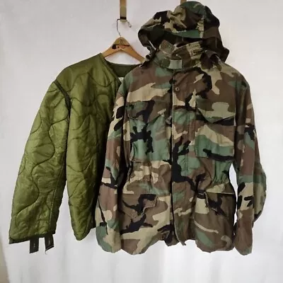 US Army M65 Woodland Camo Field Jacket Coat Cold Weather Small Short W/ Liner • $69.99