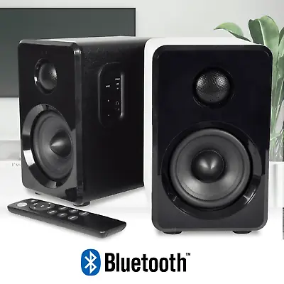 Powered Bluetooth Bookshelf Speakers Active Stereo HiFi System Remote Control • £59.99