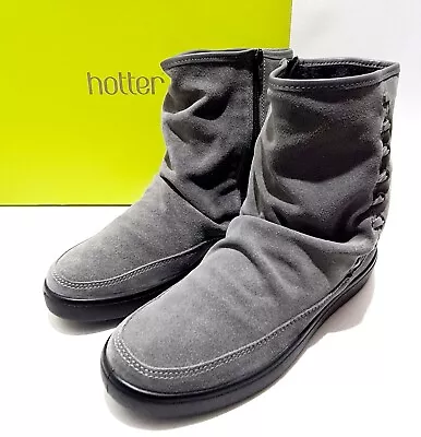 Hotter Pixie Grey Suede Boots UK 7 New Boxed STD Zip Closing Comfortable  • $87.47