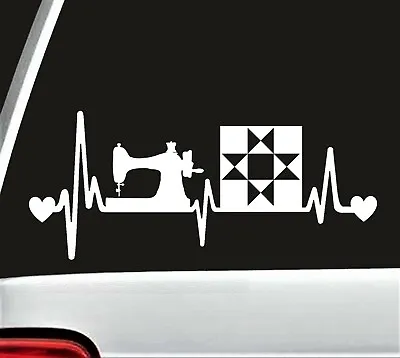 Sewing Machine Quilt Quilting Block Heartbeat Decal Sticker For Car | BG 794 • $3.58