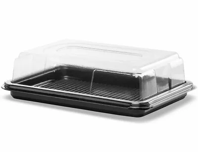 £40 • Buy 50 X Black Mini Rectangular Sandwich Platters + Clear Lids Cakes Buffets Party