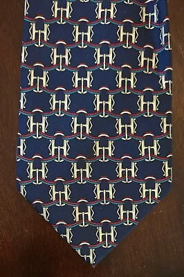 Paolo Gucci Silk Neck Tie Dark Blue Equestrian Buckle • $21