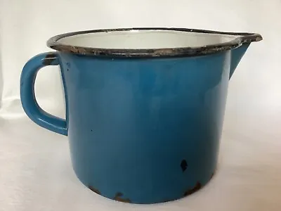 Vintage Blue Turquoise Metal Enamel Water Pitcher Jug Rust Rusty • $59