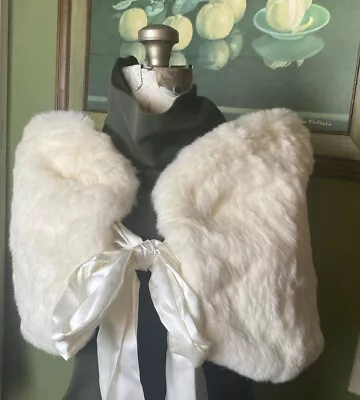 NWT Preston & York Rabbit Fur Wrap Shawl White W/ Satin Ribbon Original Tags • $40