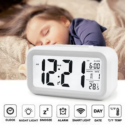 ⏰ Alarm Snooze Clock Night Light Thermometer Digital LED Display Battery Control • £4.99