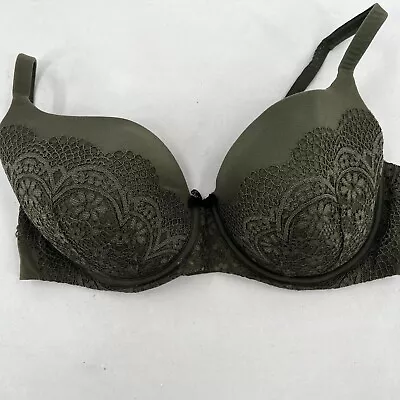 Body By Victoria's Secret Lined Demi Bra Size 38DD Green Lace Underwired • $16.75