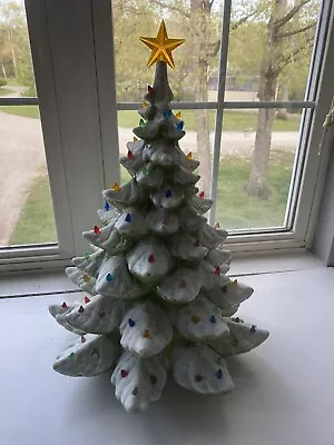 Vintage Ceramic Christmas Tree Lighted Snow Flocked Large 21  No Light  • $65