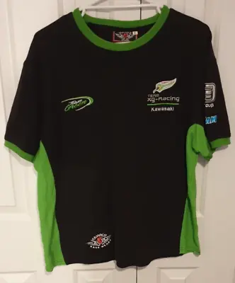 TEAM XG RACING KAWASAKI UK Motorcycle Racing Team Shirt Black Green Size XL • £15.02