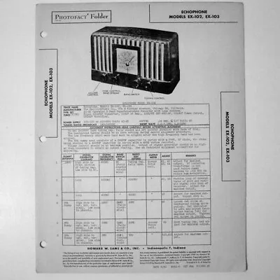 Echophone Models EX-102 EX-103 Three Band Receiver - SAMS Photofact ™ 1949 - New • $4.70