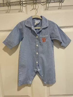 VIVE LA FETE Infant Boys 1-Piece Outfit Size 6 Months “H” Blue Plaid Pocket • $14.95