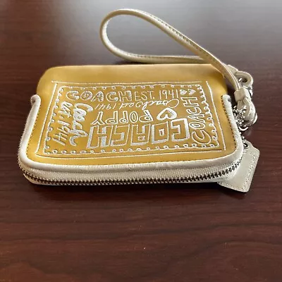 Couch Poppy Women's Golden Yellow W White Leather Trim Credit Card Wristlet (NWT • $30