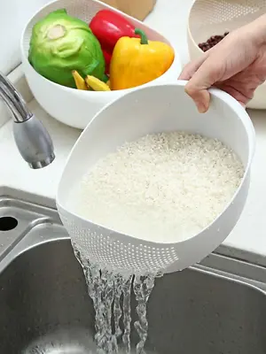 Multi Use Rice Washing Vegetable Fruit Strainer White Bowl Rice Washer Basket • $5.83