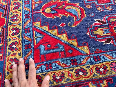 8x10 ANTIQUE ORIENTAL RUG HAND-KNOTTED WOOL Red Blue VINTAGE Handmade 7x9 8x11 • $2995