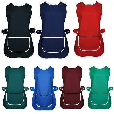 Ladies Women Tabard Apron Overall Kitchen Catering Cleaning Bar Plus Size Pocket • £3.99