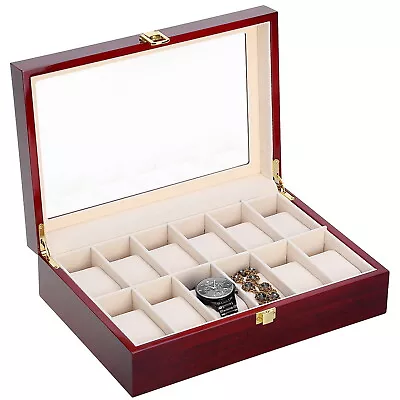 12 Slots Man Wooden Watch Display Box Jewelry Storage Organizer Case Holder • $33.24