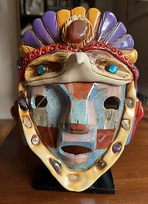 Mayan/Aztec Eagle Warrior Mask Mosaic Semiprecious Stones Abalone Shell • $98