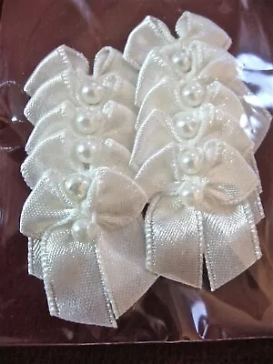 Miniature White Ribbon Bows With Pearls - 1 Inch - 10 Piece Package • $4.99