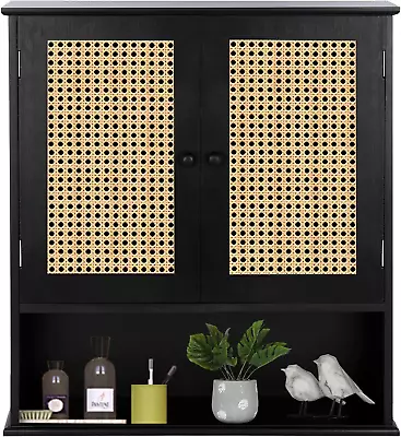 Bathroom Medicine Cabinet Wall MountedBlack Rattan Storage CabinetTowel Cabine • $86.99