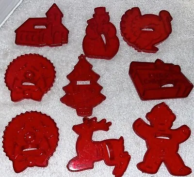 $15 • Buy Vintage Christmas Red Plastic Cookie Cutters Made In USA Marked! {N}