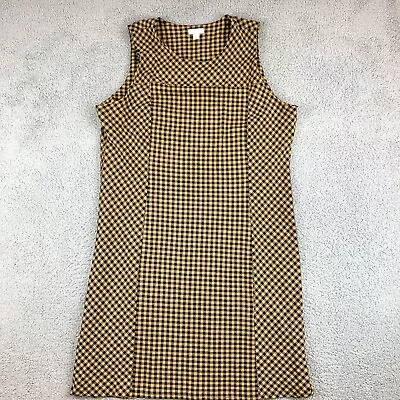 J Jill Dress Black Tan Check Ponte Knit Print Sleeveless Shift Work Wear Chic • $19.18