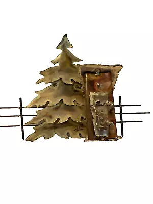 Jere Era Metal Outhouse With Tree & Fence Wall Art Sculpture Signed Nelson • $21.99