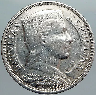 1929 LATVIA W Female Headwear 5 Lati LARGE Vintage Silver European Coin I88998 • $448.65