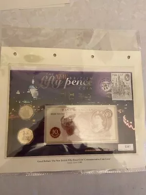 The New Fifty Pence Coin FDC With Two 50p Coins And 10 Shilling Note 1997 • £30