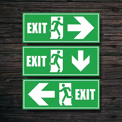 £1.35 • Buy 2x Rectangle Fire Exit Safety Sign Stickers -Vinyl Printed Signs RIGHT,LEFT,DOWN