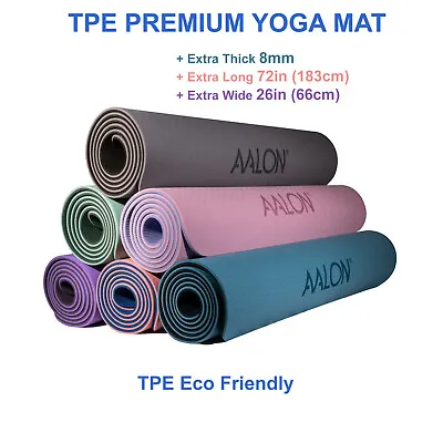 TPE Premium Yoga Mat 8MM Thick 72 L X 26 W Eco-Friendly Non-Slip + Carry Strap • $27.99