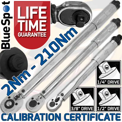 Calibrated Torque Wrench 1/4  3/8  1/2  Drive Reversible Adjustable 2Nm - 210Nm • £17.29
