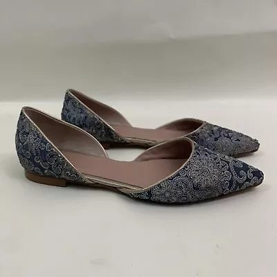 SUNDANCE Size 39/9 Serenade D’orsay Blue Sequin Flat Slip-on Shoe Pointed Toe • $29.95