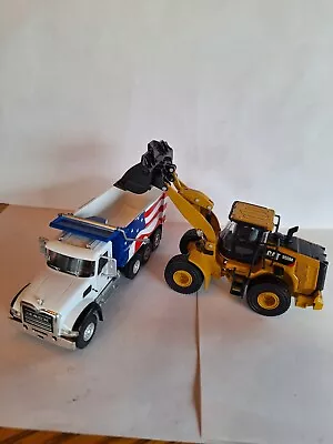 1/64 2019  Mack Granite Tri-axle Dump Truck With Cat 950M Wheel Loader • $55