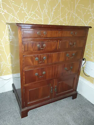 £110 • Buy Antique Mahogany Dresser Cabinet Tallboy With 5 Drawers And 2 Cupboards