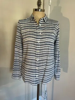 J. Crew Striped Gauze Boy Shirt (Sz.10) Blue White Ltwt Cotton LAST CHANC • $4.99