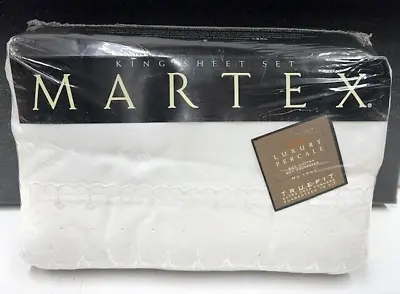 New Vintage Martex  Danielle Lace WHITE  200 Luxury Percale KING Sheet Set • $67.95