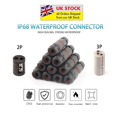 £3.10 • Buy 2/3 Pins IP68 Waterproof Electrical Cable Wire Connector Outdoor Underwater Plug