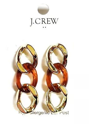 J.Crew Factory Tortoise Chain Earrings Tortoise Gold Plated Hypoallergenic NWT • $29