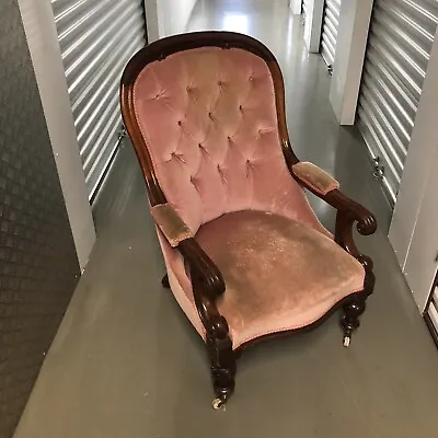 Antique Victorian Style Spoon Back Pink Velvet Nursing Chair Upholstery Project • £195