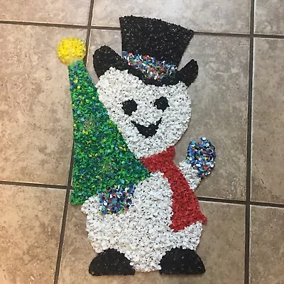 Vintage Snowman Waving W/Tree  Melted Plastic Popcorn Christmas Decoration  • $15.99