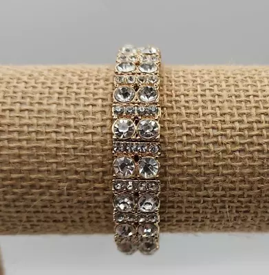 Gold Toned Clear Rhinestone Two Row Stretch Bracelet • $14.99