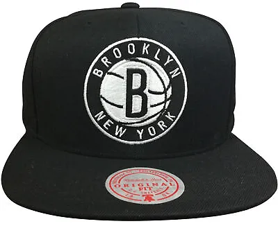 Mens Mitchell & Ness Black NBA Brooklyn Nets Team Ground Snapback - OSFA • $24.95