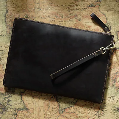 Genuine Leather Briefcase Wrist Clutch Bag Handbag Wallet Tablet Case For IPad • £26.39