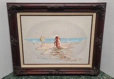 Vintage Marie Charlot Oil Painting Victorian Beach Women Signed 16x12  CCI • $75