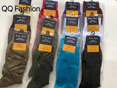$4.50 • Buy 2 Pair Men's Silky Thick & Thin Dress Socks ONE SIZE FIT 10-13 SHOES 7-12 S01