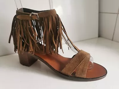 Zara Basic Designer Uk 3 Eu 36 Womens Brown Suede Strappy Low Heels Sandals • £14.99
