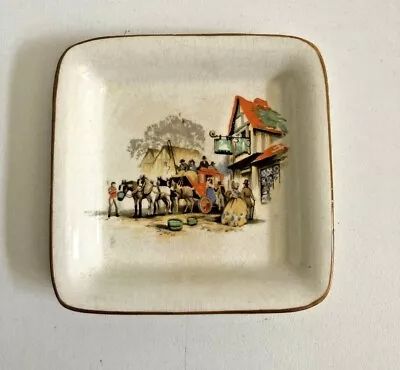 $21 • Buy J&G Meakin England Sunshine Square Plate Village Scene Tudor Buiding Horses