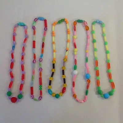 Vtg 5Pc Lot Mardi Gras Plastic Bead String Necklaces Hong Kong Neon Colors  C • $15.99