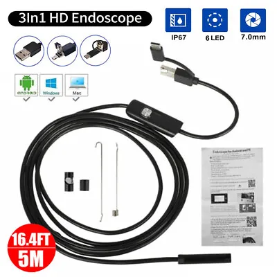 3 In 1 Endoscope USB Type-C Borescope Snake Inspection Camera For Android Phone • £9.79